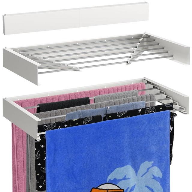 Bartnelli Wall Mounted Clothes Drying Rack for Laundry | Collapsible Clothing Racks for Indoor and Outdoor Use | Patented Foldable Design for Space-Saving Efficiency (40” White)