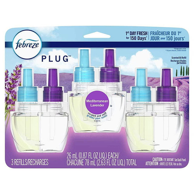 Febreze Plug in Air Freshener and Odor Eliminator, Scented Oil Refill, Mediterranean Lavender, 3 Count