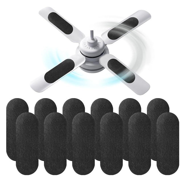 Taopk Ensk 12 Pcs Ceiling Fan Filters for Blades, Activated Carbon Air Purifier Pads Transform Fan to Air Cleaner, Trap Dust Pollen and Pet Allergens for Bedrooms and Living Rooms