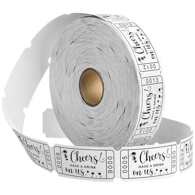 TaoBary 1000 Pcs White Drink Tickets 2" x 1" Single Roll Raffle Tickets for Wedding Events Entry Wedding Parties Reward Fundraiser Prizes Carnivals Class Reward(1 Roll)