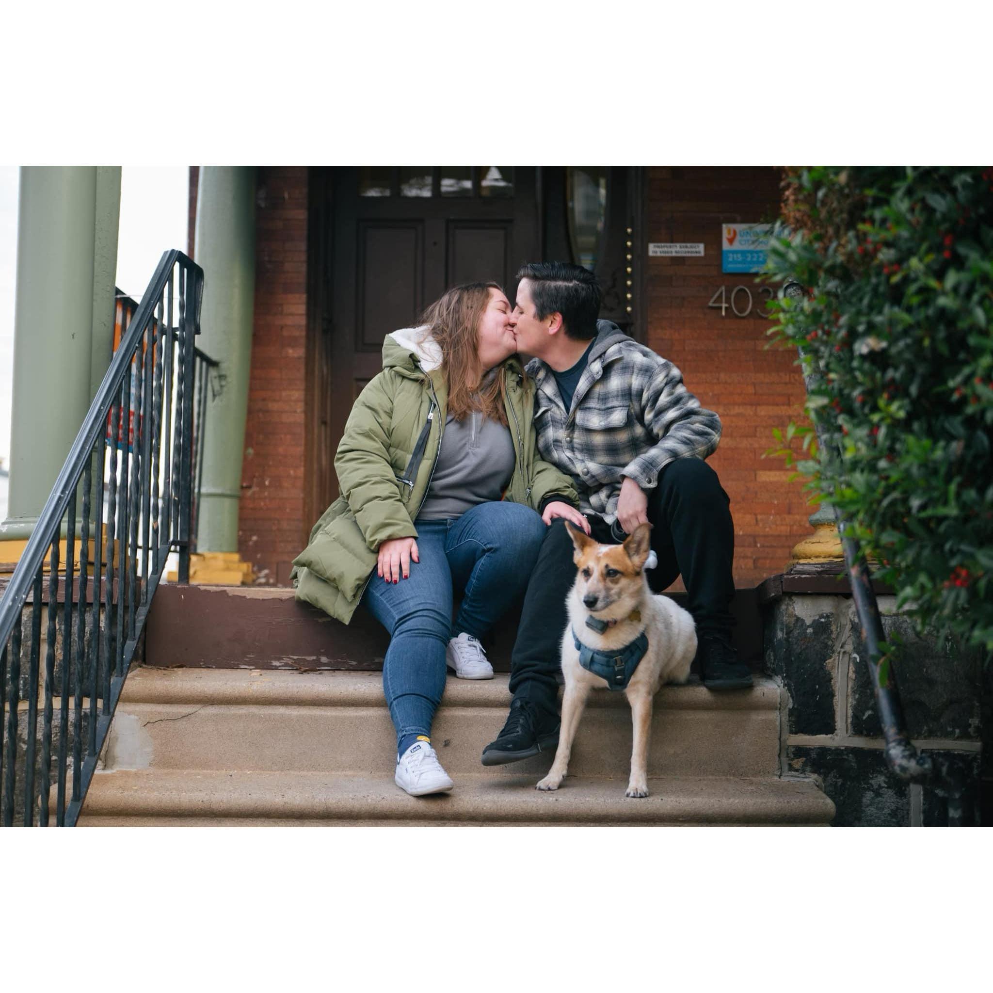 In front of the apartment where we first fell in love!