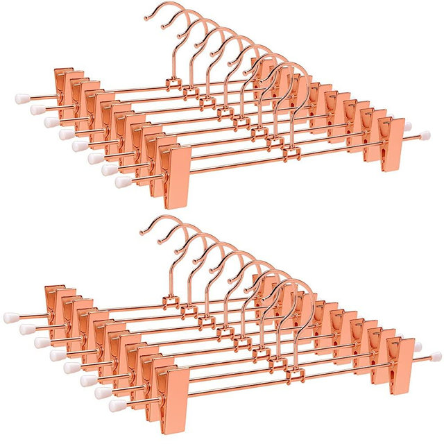 Amber Home 24 Pack Rose Copper Gold Metal Pants Skirt Hangers with Clips, Adjustable Clip Metal Trouser Hangers, Clip Hangers for Jeans Pants Heavy Duty (24 Pack)