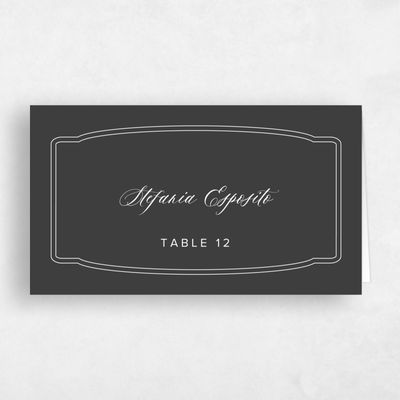 Dark Charcoal, Grey Wedding Place Card - Ivette