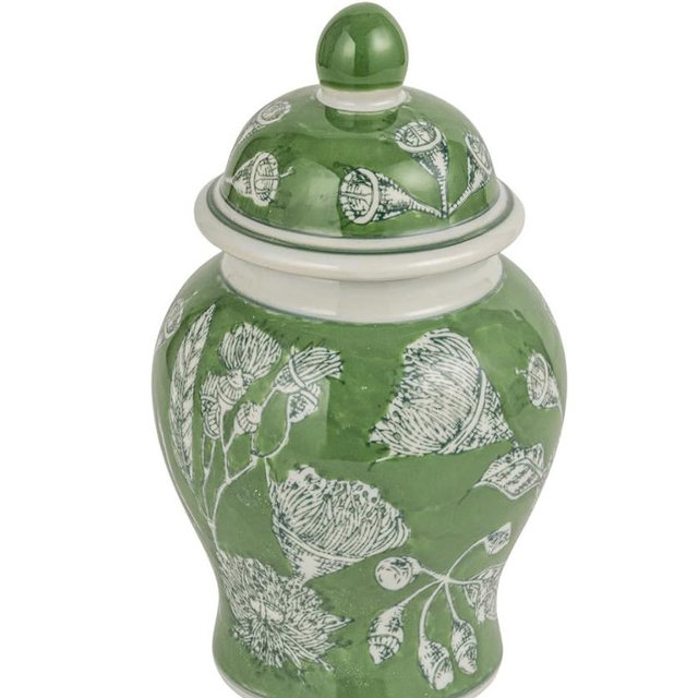Creative Co-Op Decorative Ceramic Ginger Jar with Domed Lid, Green
