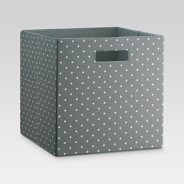 13" Fabric Cube Storage Bin Gray White Polka Dot - Threshold™