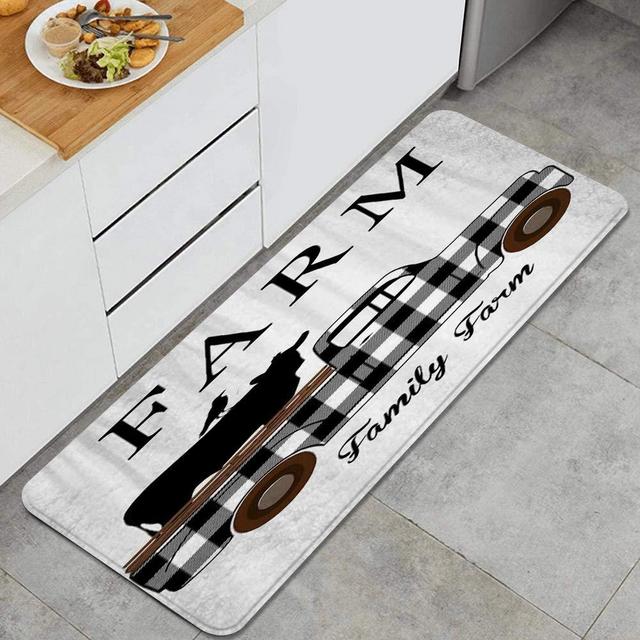 Family Farm Buffalo Check Plaid Truck with Cow and Crow Farmhouse Anti Fatigue Kitchen Mat Comfort Floor Mats Non-Slip Oil Stain Resistant Easy to Clean Kitchen Rug