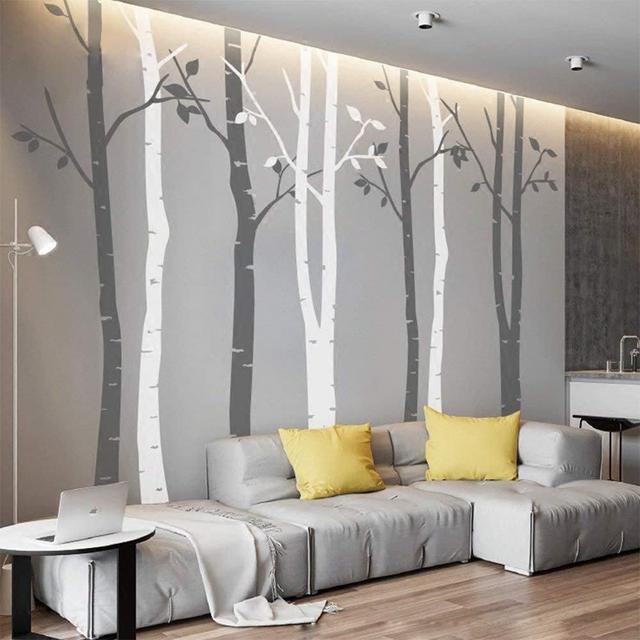 7.8ft Grey and White Birch Tree Vinyl Wall Decals