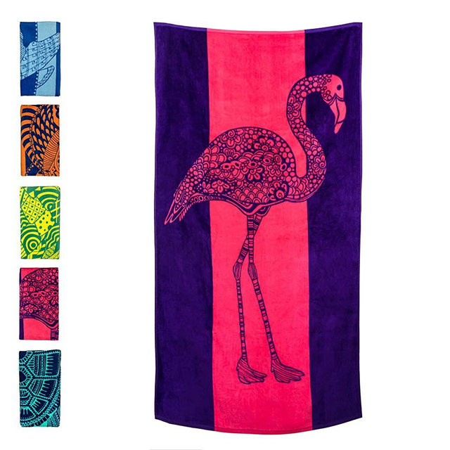 Nova Blue Flamingo Beach Towel – Pink and Purple with A Cute Design, Extra Large, XL (34”x 63”) Absorbent & Portable, Lightweight, Pink Beach Towel, Made from 100% Cotton for Kids & Adults