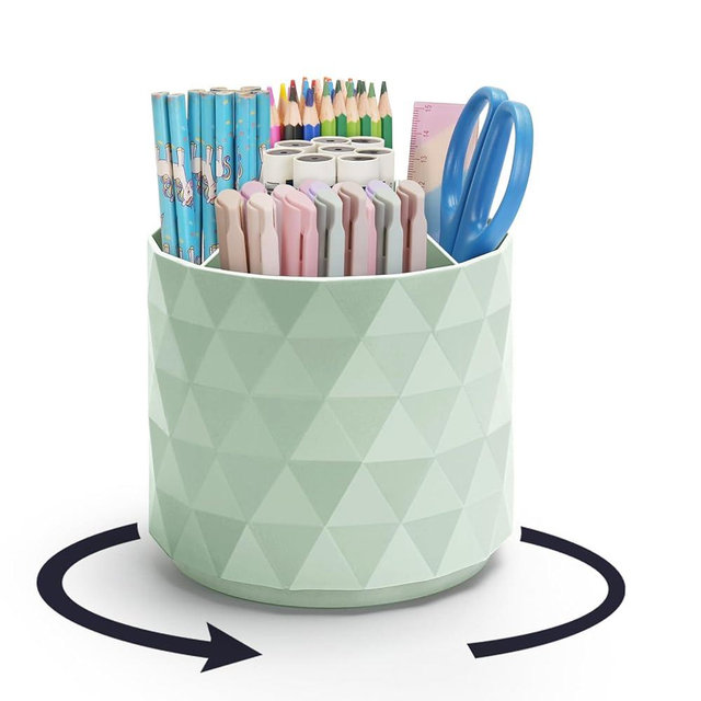 minimaliving Desk Organizer,Sparkling Diamond-like Pen Holder for Desk 360°Rotating Office Accessories,Pencil Cup with 5 Compartments Storage Box Caddy for Office,School,Home,Art Supply(Green)