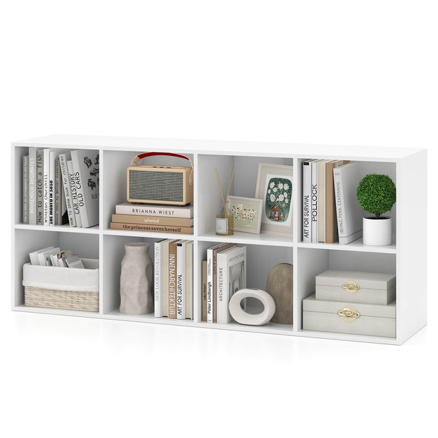 Costway 8-Cube Bookcase Bookshelf with 2 Anti-Tipping Kits Storage Organizer Rustic White