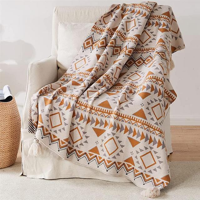 DCHK Boho Throw Blanket for Couch, Tassel Vintage Knitted Throw Blankets, Super Soft Cozy Lightweight Bohemian Throw Blanket Couch Decorative for Bed Sofa All Seasons Camping Blanket 50 in X 68 in