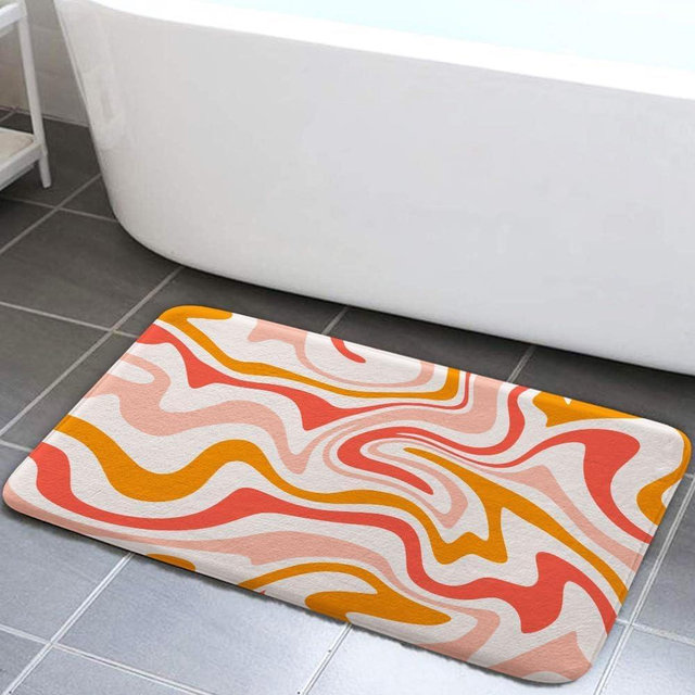Mtsxfy Aesthetic 70S Abstract Wavy Bath Rugs, Pink Orange Groovy Cute Retro Spiral Swirl Trippy Pastel Vintage 70s 80s Boho Minimal Teen Girls Bathroom Rug Accessories Shower Mat, 17X29in