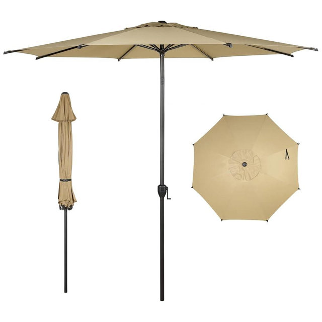Abba Patio 11FT Lyon Outdoor Patio Umbrella Outdoor Table Umbrella with Push Button Tilt and Crank Market Umbrella 8 Sturdy Ribs UV Protection Waterproof for Garden Deck Backyard Pool Tan