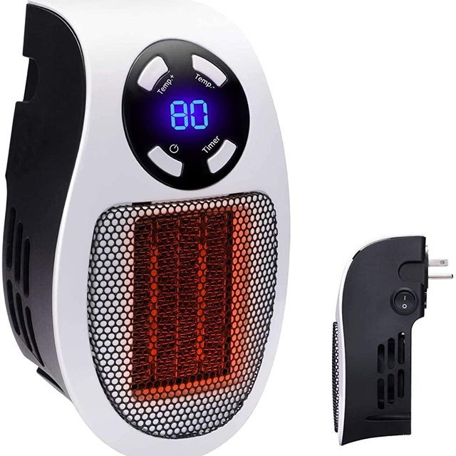 350W Space heater, Wall Outlet Electric Space Heater as Seen on TV with Adjustable Thermostat and Timer and Led Display, Compact for Office Dorm Room