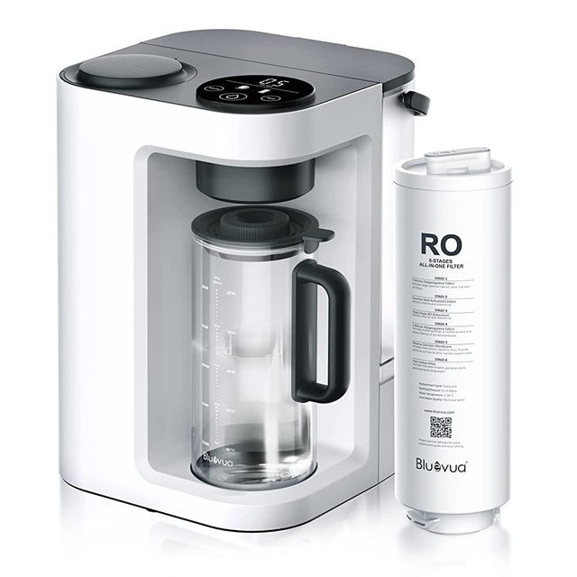 Bluevua RO100ROPOT-LITE Countertop Reverse Osmosis Water Filter System, 5 Stage Purification, 3:1 Pure to Drain, Portable Water Purifier (No Installation Required) (White)