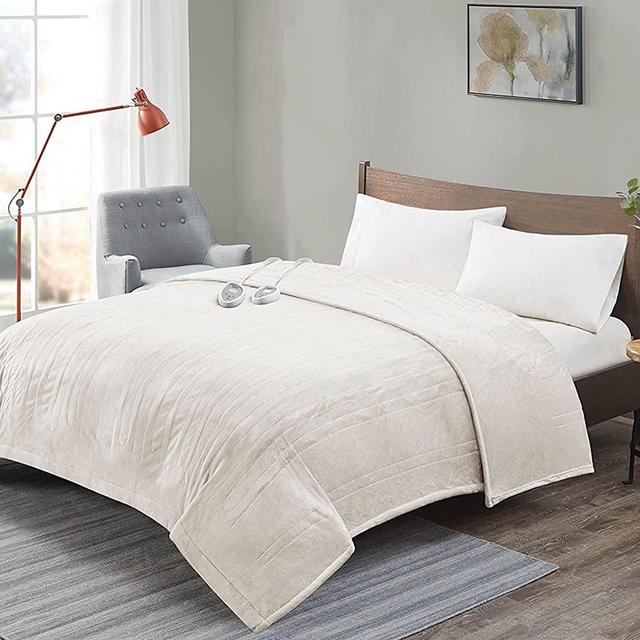 Degrees Of Comfort [Advanced] Micro Plush Electric Blanket King Size Dual Control W/ Auto Shut Off | Heating Blankets for Bed & Living Room | Machine Washable | UL Certified - King, Ivory