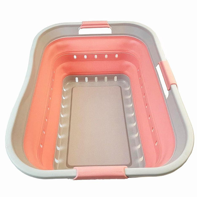 SAMMART 42L (11 gallon) Collapsible Plastic Laundry Basket - Foldable Pop Up Storage Container/Organizer - Space Saving Hamper/Basket (1, Grey/Quartz Pink)