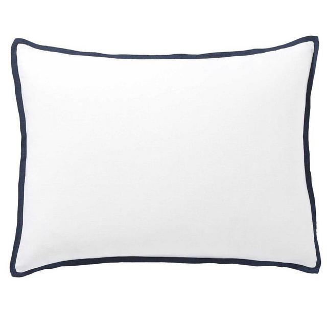 Belgian Flax Linen Contrast Flange Sham, Standard, White/Midnight