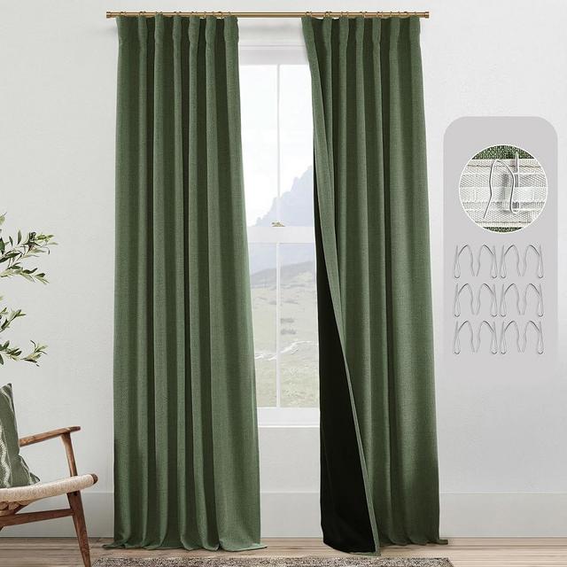 PANELSBURG 108 Inches Long Blackout Curtains for Living Room 2 Panel Set Linen Back Tab Hook Pleated Room Darkening Large Window Curtains for Bedroom,Full Length 100 Width,Olive Green