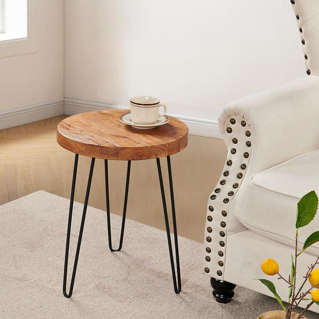 Warmaxx Elm Wood Side Table Round 15.6" x 15.6" x 20.8"H Accent Vintage Coffee End Tables Rustic Plant Stands Living Room Patio Bedroom Nightstand