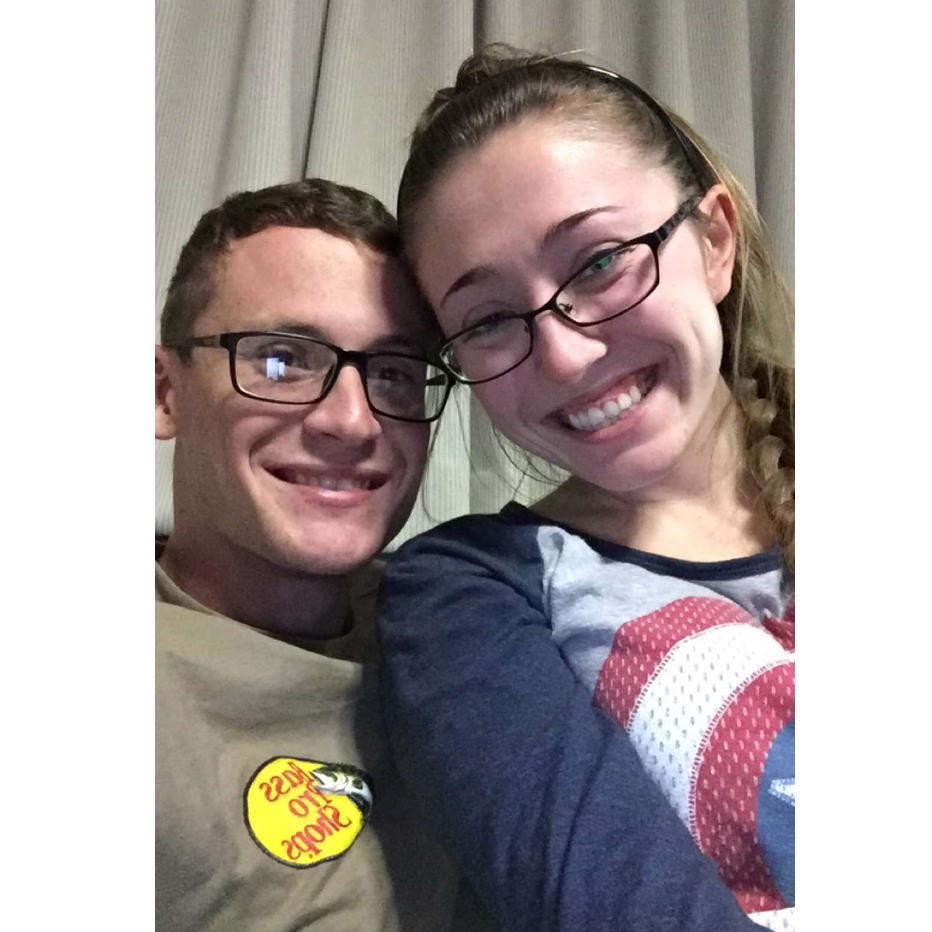 The first picture we took together, hanging out in my dorm room.