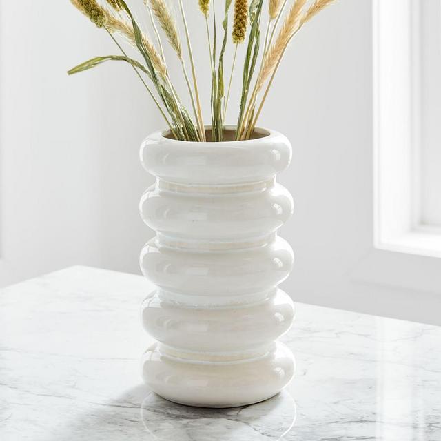 Stepped Form Ceramic Round Stacked, Transculent White