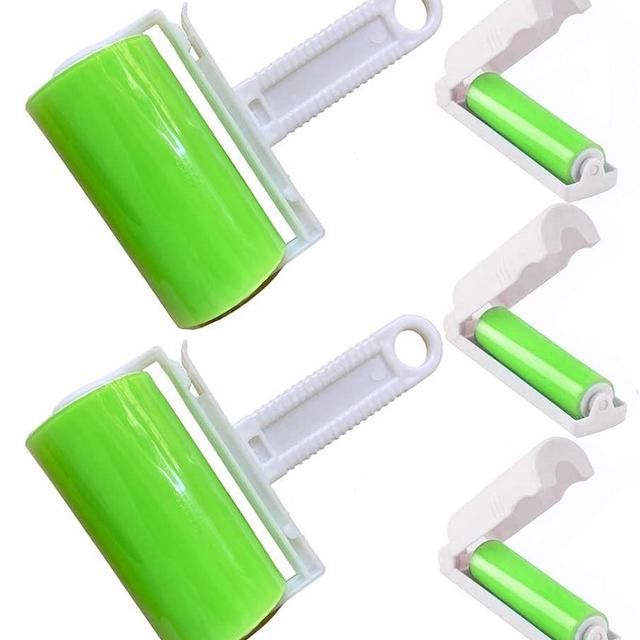 Sticky Lint Roller 5 Pack, Reusable Washable Lint Roller Pet Hair Remover Cleaner with Cover for Clothes, Pet Hairs, Carseats, Include Medium/Small Size (Green)