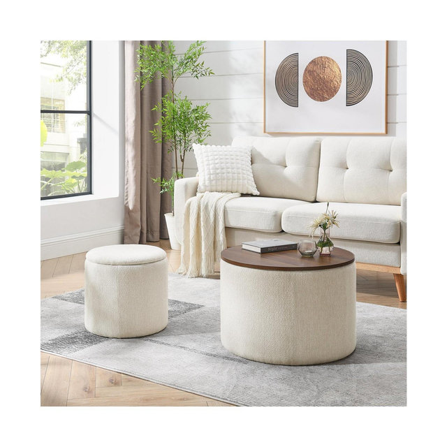 Streamdale Furniture 2-in-1 Chenille Ottoman with Stool and Storage