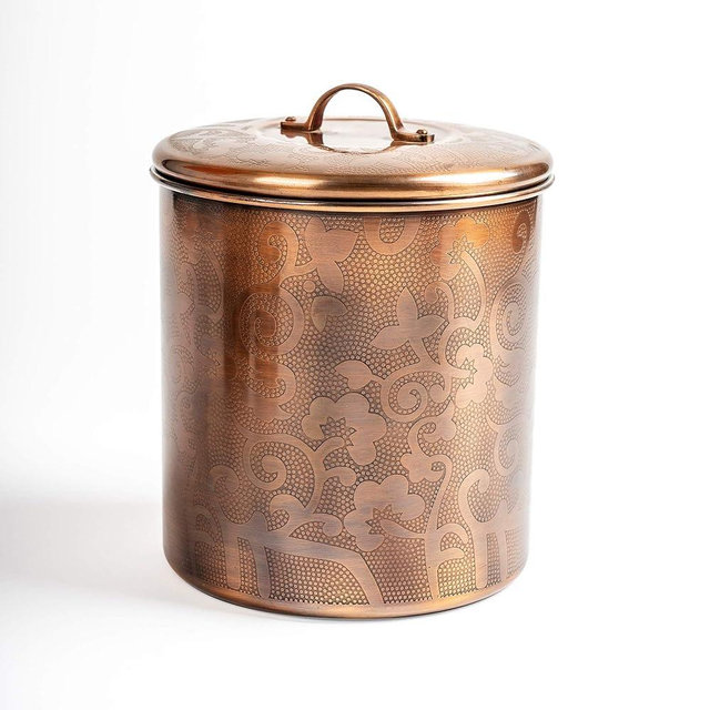 nu steel Etched Antique Copper Stainless Steel 4pc Canister Set, Beautiful Food Storage Container for Kitchen Counter, Tea, Sugar, Coffee, Caddy, Flour Canister with Rubber seal lid, TG-1392AC-SET4