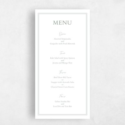 Sage, Green Wedding Menu - Verona