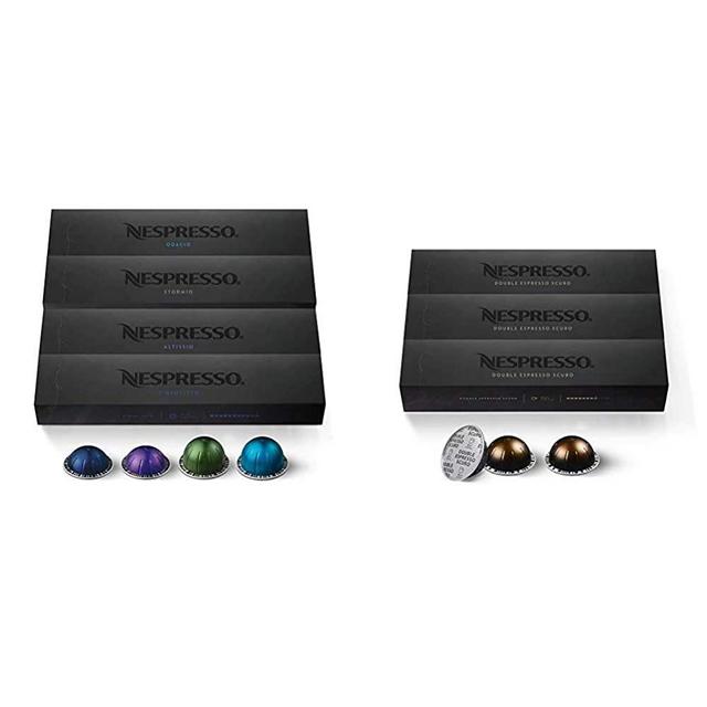 Nespresso Capsules VertuoLine , Dark Roast Coffee, 40 Count Coffee Pods, Brews 7.8 oz & Capsules VertuoLine, Double Espresso Scuro, Dark Roast Espresso Coffee, 30 Count Coffee Pods, Brews 2.7oz