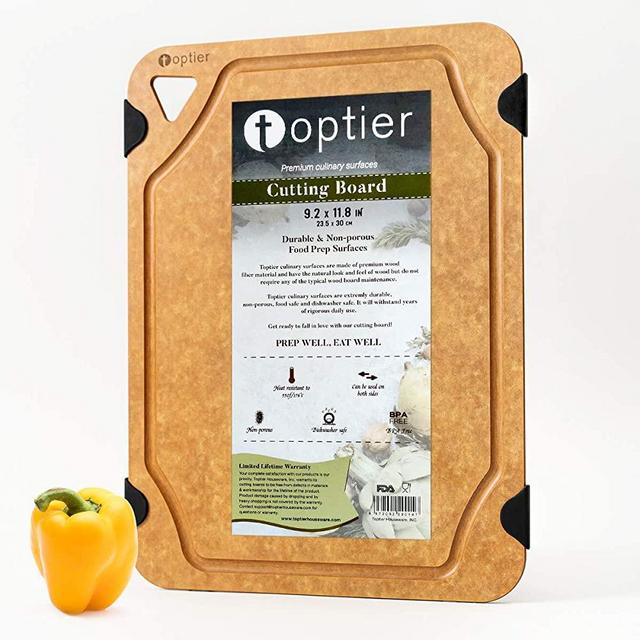 Cutting Board for Kitchen Dishwasher Safe, TOPTIER Wood Fiber Cutting Board, Eco-Friendly, Non-Slip, Juice Grooves, Non-Porous, BPA Free, Small Silicone Cutting Board, 11.5 x 9.25-inch, Natural Slate