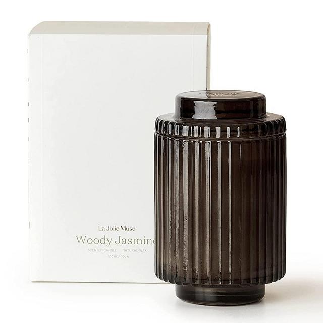 LA JOLIE MUSE Woody Jasmine Scented Candle, Candle Gifts, Natural Wax, 80 Hours Long Burning, 12.3 oz
