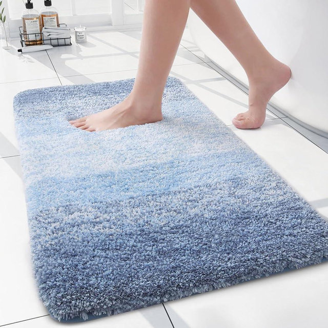 Arotive Microfiber Bathroom Rugs, Shaggy Soft and Absorbent Bath Rug, Non-Slip, Thick Plush Machine Washable Dry Bath Mats for Bathroom, Tub and Shower, 24x16, Light Blue, Rectangular