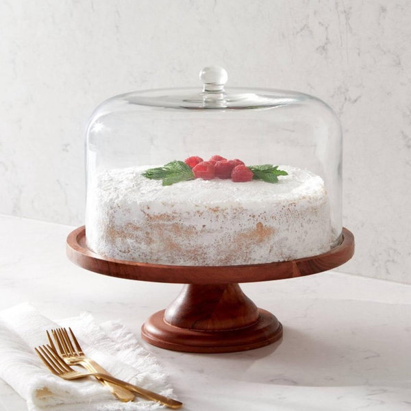 Round Glass & Wood Dessert Stand - Threshold™: Traditional Cupcake Display with Clear Glass Lid