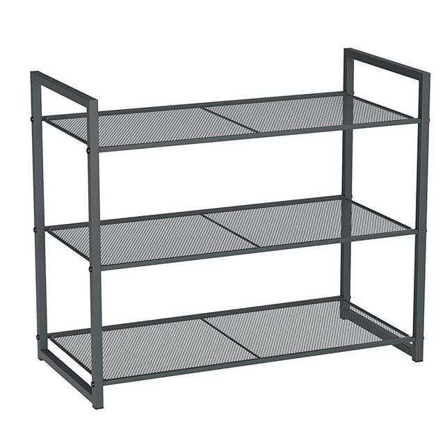 SONGMICS 3-Tier Shoe Rack, Stackable Organizer, 9-12 Pairs, Metal Storage, Smoky Gray