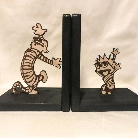 Bookends/Calvin and Hobbes /Book Lover Gift/Nursery Bookends/children bookends/kids bookends/book ends/Assembled/modern/gift for him/her/dad