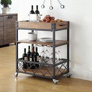 TRIBECCA HOME Myra Rustic Mobile Kitchen Bar Serving Cart