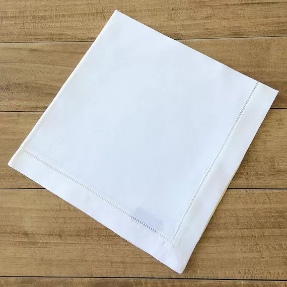 A set of 24-Hemstitch linen napkins in white color, 50x50 cm (20"x20")