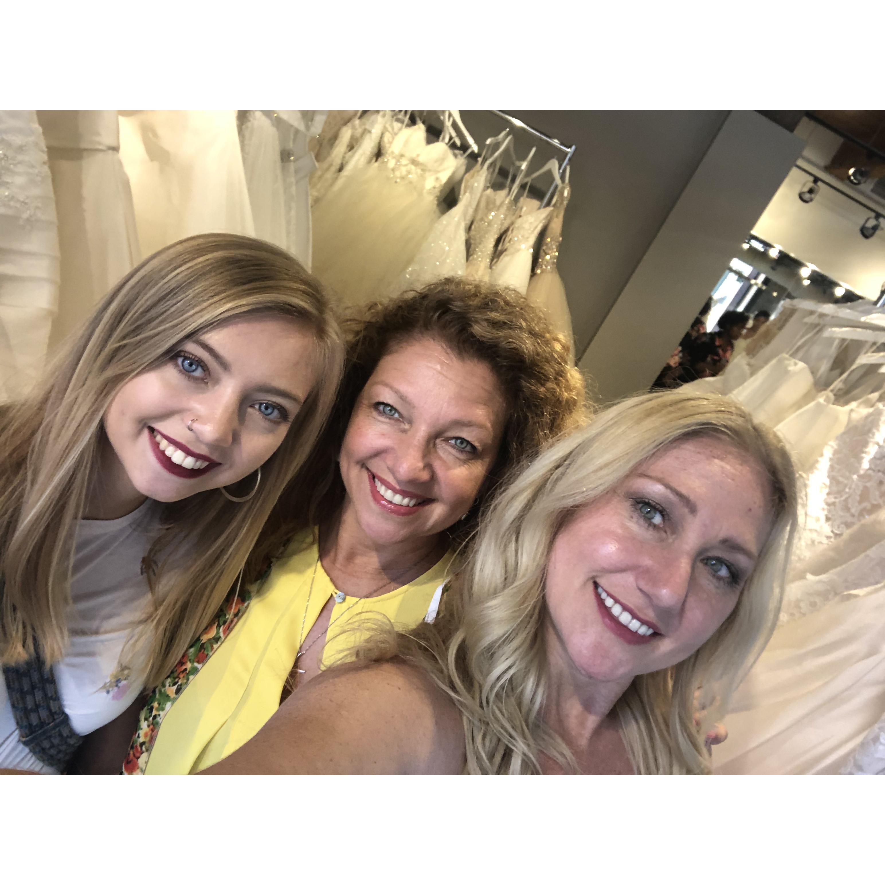 Daniella (Niece), Christy (Sis), me. Wedding Dress Shopping!