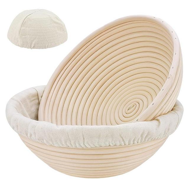SnailDigit Banneton Bread Proofing Baskets, 2 Pcs 8.5in Round Rattan Bread Bowls with Linen Liners for Artisan Sourdough Bread Making at Home or Professional Bakers