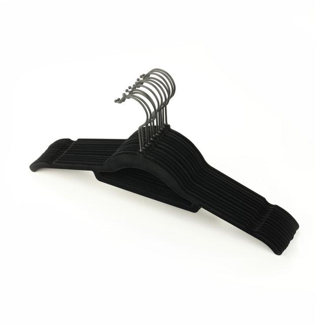 Squared Away™ Velvet Slim Shirt Hangers in Black with Matte Black Hook(Set of 12)