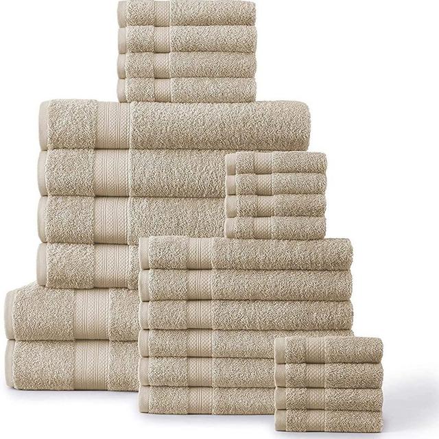24 Piece Taupe Bath Towels Set - 100% Ring Spun Cotton, Oversize Bath Sheets, Highly Absorbent Bathroom set for Home and Spa, 2 Bath Sheets,4 Bath Towels,6 Hand Towels,8 Washcloths,4 Fingertip - Taupe