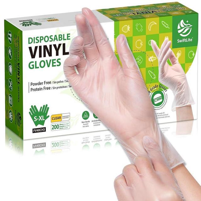 SWIFTLITE Disposable Vinyl Gloves, Food Safe, Latex-Free Powder-Free Clear Plastic Gloves for Cooking, House Clean, Food Prep