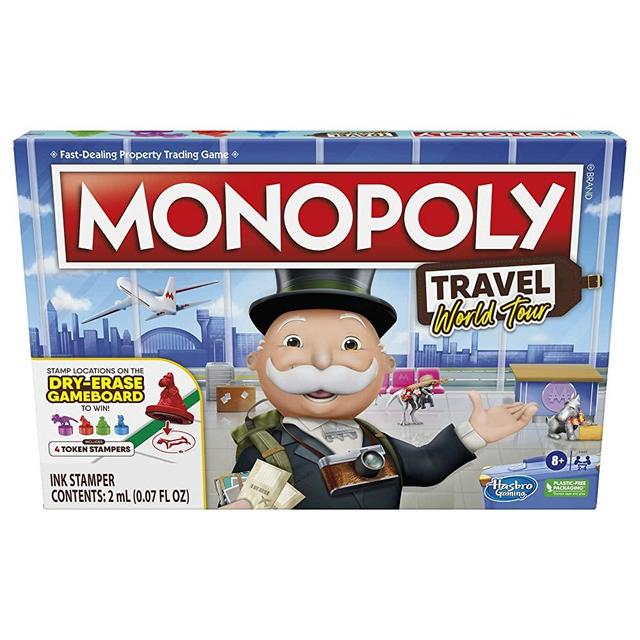 Monopoly Travel World Tour Monopoly Board Game, with Token Stampers and Dry-Erase Gameboard, Board Games for Family Game Night