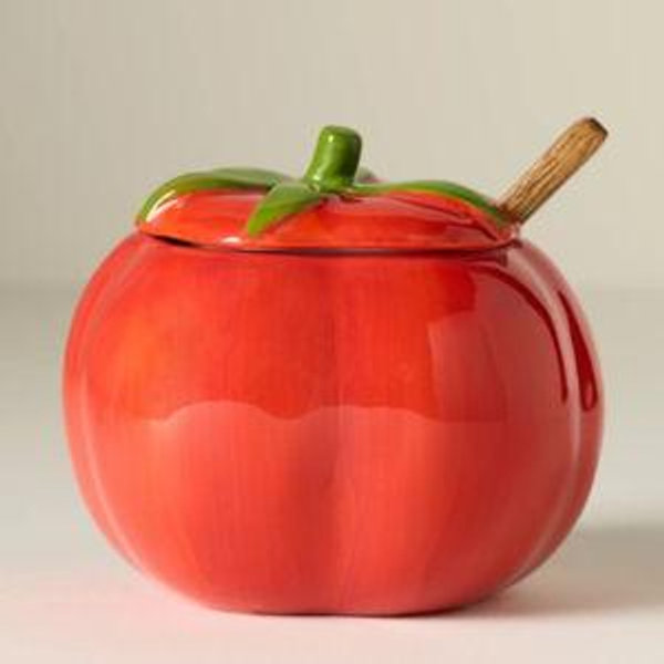 Damson Madder Stoneware Tomato Sugar Bowl and Spoon