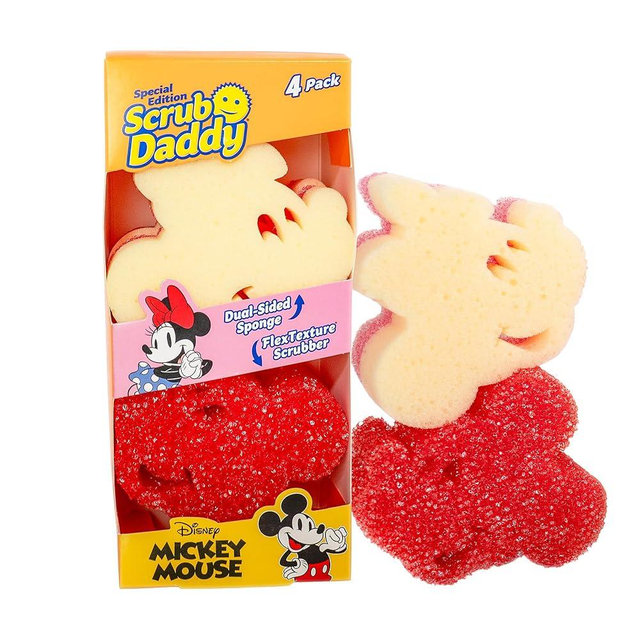 Scrub Daddy Mickey & Minnie Mouse Dish Sponges - Includes 2 Scrub Daddy Kitchen Sponges & 2 Scrub Mommy Dish Scrubbers - Dual-Sided, Odor-Resistant & Scratch-Free - Special Edition Set (4 Count)