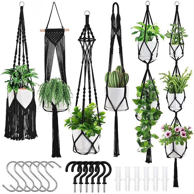SFENNGPET Macrame Plant Hangers, 6Pack Hanging Planters for Indoor Plants w/ 6 Set Hangers Kit Handmade Macromay Plant Hangers Indoor Flower Pots Holder Stand for Boho Home Décor