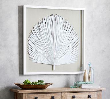 Palm Leaf Shadow Box Art - White