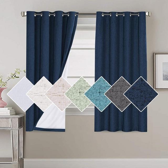 H.VERSAILTEX 100% Blackout Curtains for Bedroom 63 Inches Long Grommet Linen Face Full Light Blocking Curtain Drapes for Living Room Thermal Linen Look Curtains 2 Panels Set, 52" W x 63" L, Navy